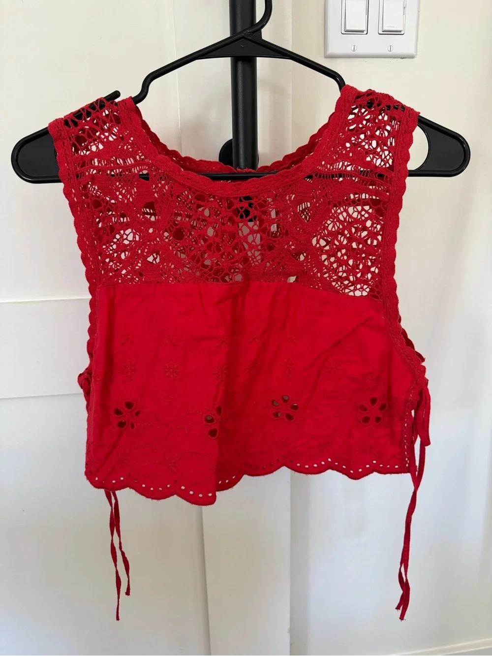 Free People How Sweet Red Crochet Lace Crop Top - Size Small